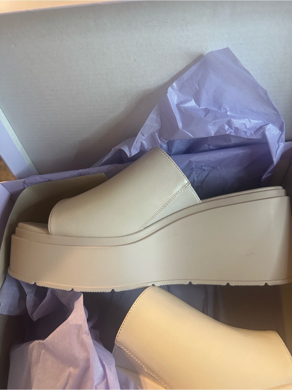Madden Girl Ivory Platform Slide Mules